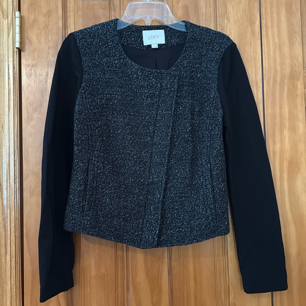 Ann Taylor LOFT Charcoal and Black Knit Jacket, Asymmetrical Zip
